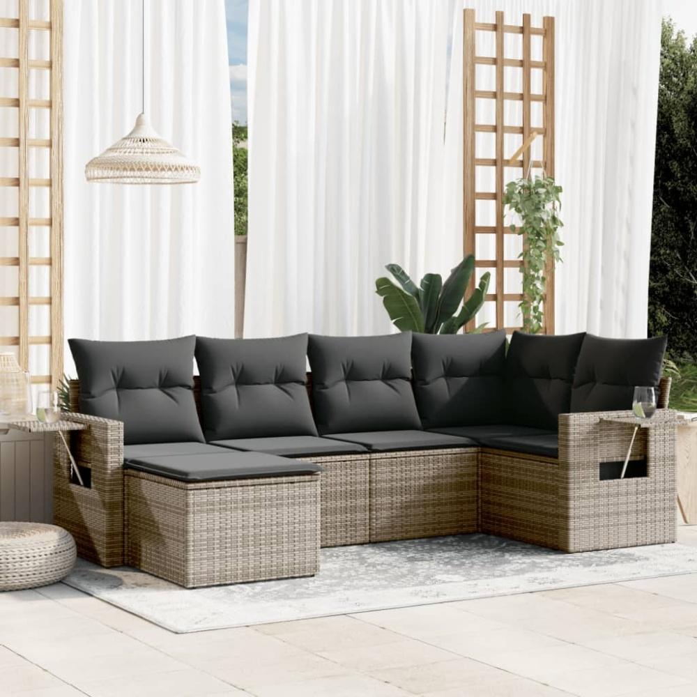 vidaXL 6-tlg. Garten-Sofagarnitur mit Kissen Grau Poly Rattan 3220459 Bild 1