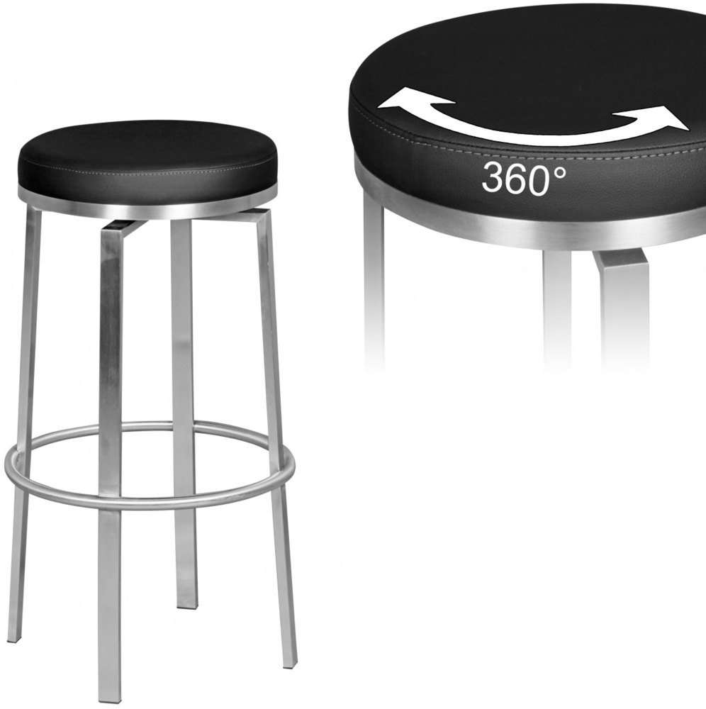 Barhocker WL1.947 Schwarz 42 x 76 x 42 cm Edelstahl Barstuhl 360° Drehbar, Thekenhocker Barsitz Gepolstert, Design Tresenstuhl Modern, Bistrohocker Hoch, Hoher Hocker für Bar Bild 1