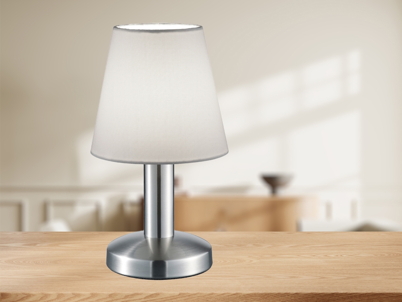 Tischlampe MATS II Stoff Lampenschirm Weiß Touchfunktion EIN/AUS, Höhe 24 cm Bild 1