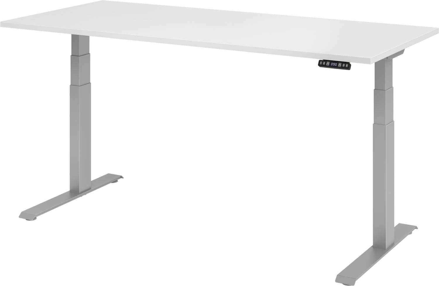 bümö elektrisch höhenverstellbarer Schreibtisch 180x80 cm in weiß, Gestell silber mit Memory-Steuerung, elektrischer Bürotisch höhenverstellbar Gaming Tisch, XDKB19-W-S Bild 1