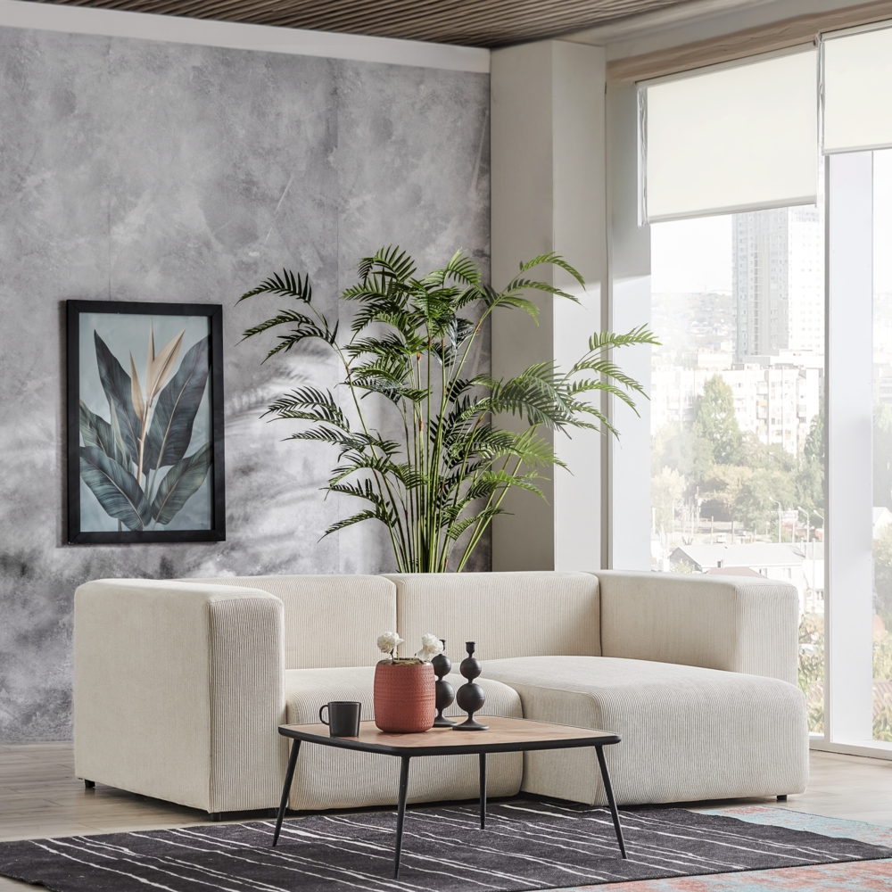 Sofa Suldal 2-Sitzer mit Longchair Cord Beige [en. casa] Bild 1