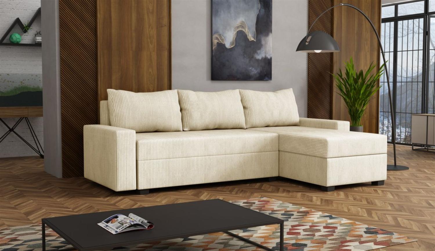 Ecksofa Schlafsofa Sofa AGNETA Stoff Lincoln Beige Ottomane Rechts Bild 1