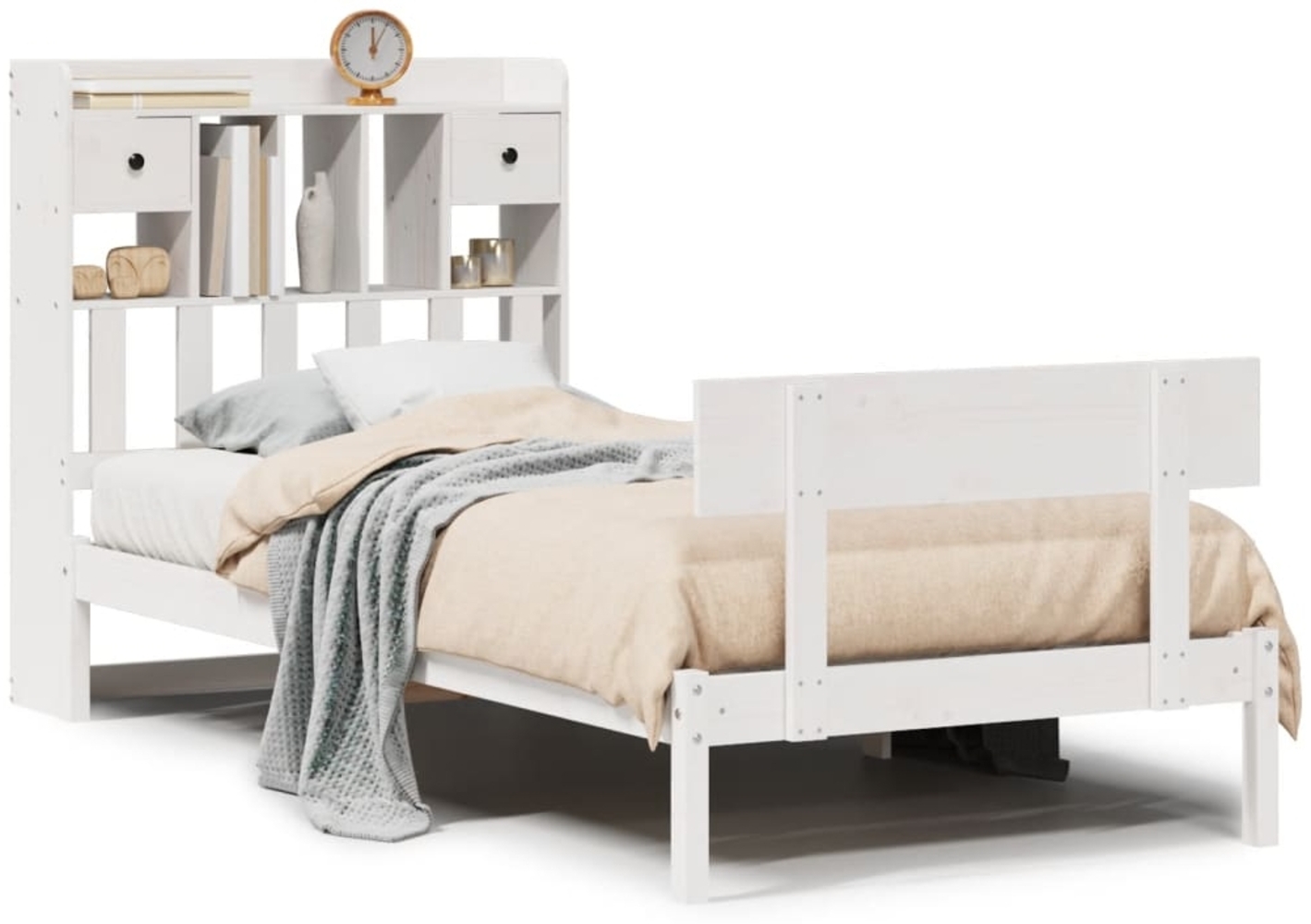 vidaXL Massivholzbett mit Regal ohne Matratze Weiß 90x200 cm Kiefer 3321829 Bild 1