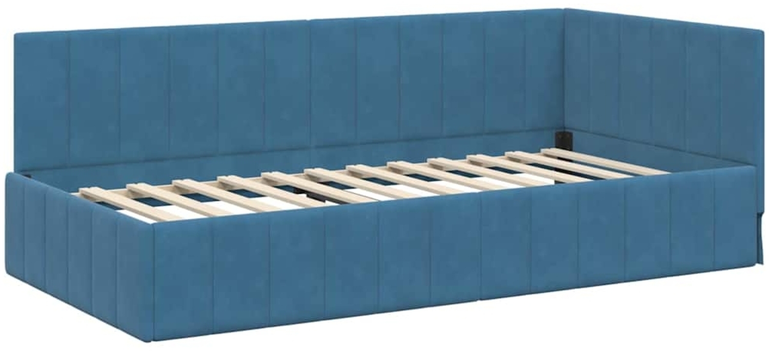 vidaXL Eckbettgestell mit Kopfteil Blau 90 cm x 200 cm Stoff 42016306 Bild 1
