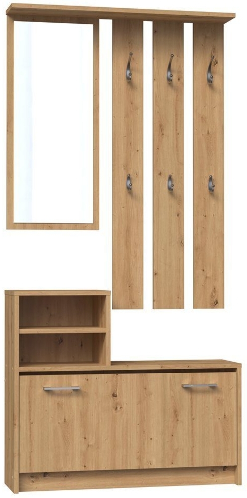 TOPESHOP Garderoben-Set Traumgarderobe: Kleiderschrank, Garderobenständer & Spiegel handwerkliche eiche (H 180 x T 24 x B 85 cm) Bild 1