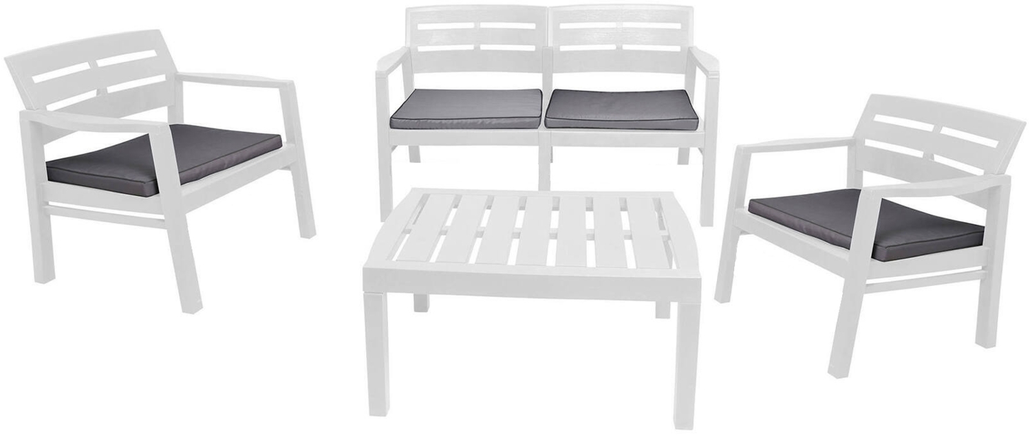 Dmora Outdoor-Lounge-Set Arti, Gartenkomposition mit 2 Sesseln, 1 Sofa und 1 Couchtisch, Lounge für drinnen und draußen mit Kissen, 100 % Made in Italy, Weiß Bild 1