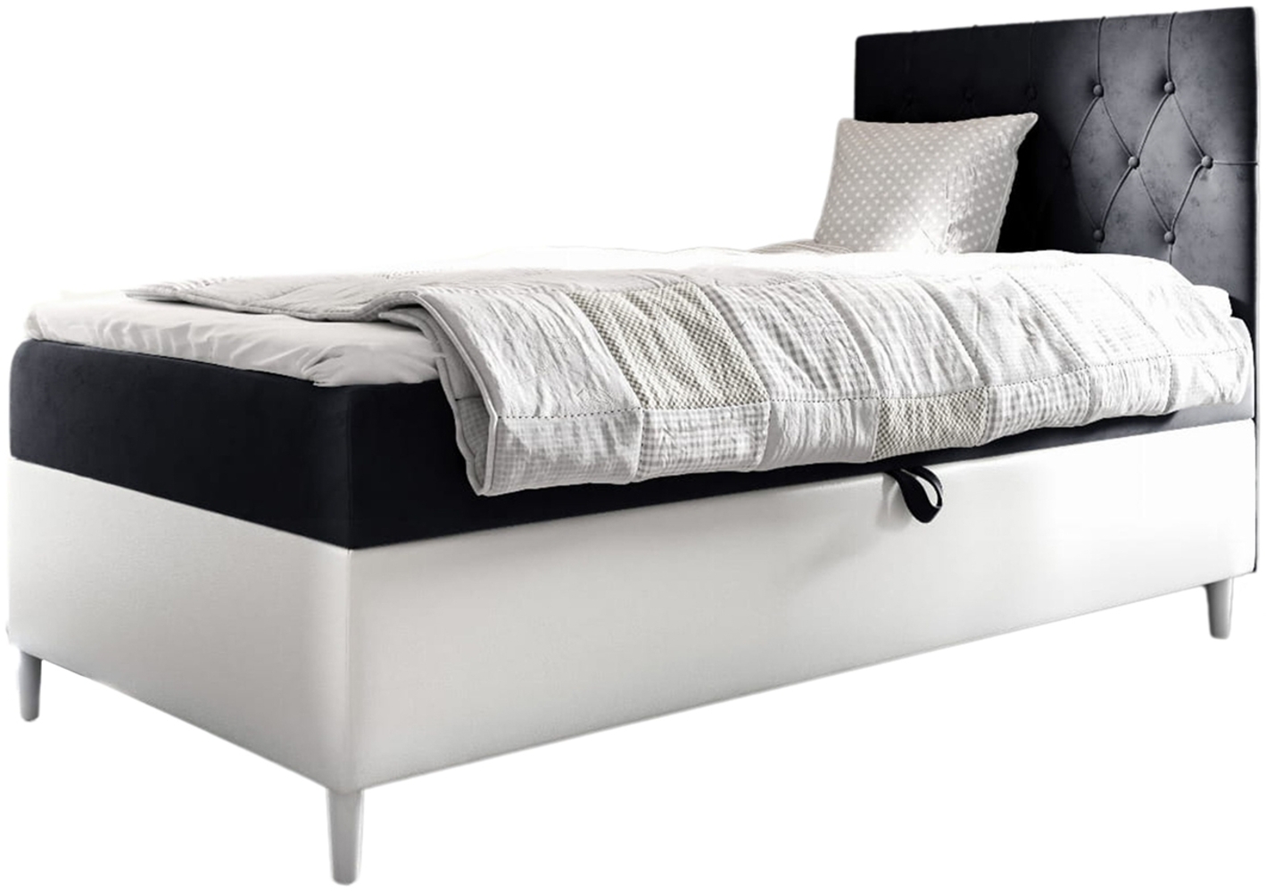 MEBLINI Kinderbett mit Bettkasten FILIPPO 1 100x200 Rechts – H3/Schwarz Samt Gepolstert Einzelbett mit Matratze - Polsterbett mit Stauraum - Bett mit Kopfteil – Stauraumbett Bild 1