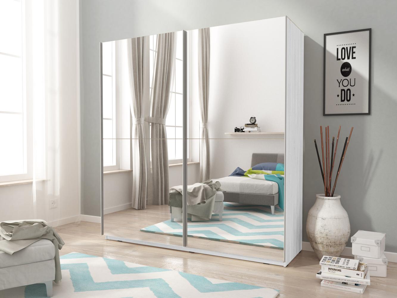 Domando Kleiderschrank Riccione M3 150 Modern Breite 150cm, Schwebetüren, praktische Facheinteilung in Weiß Matt Bild 1
