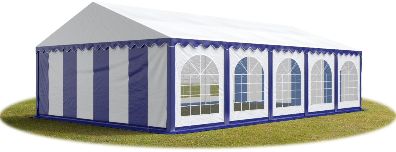 TOOLPORT Festzelt Partyzelt 5x10 m PREMIUM, hochwertige PVC Plane 750 N in blau-weiß 100% wasserdicht mit Bodenrahmen Bild 1