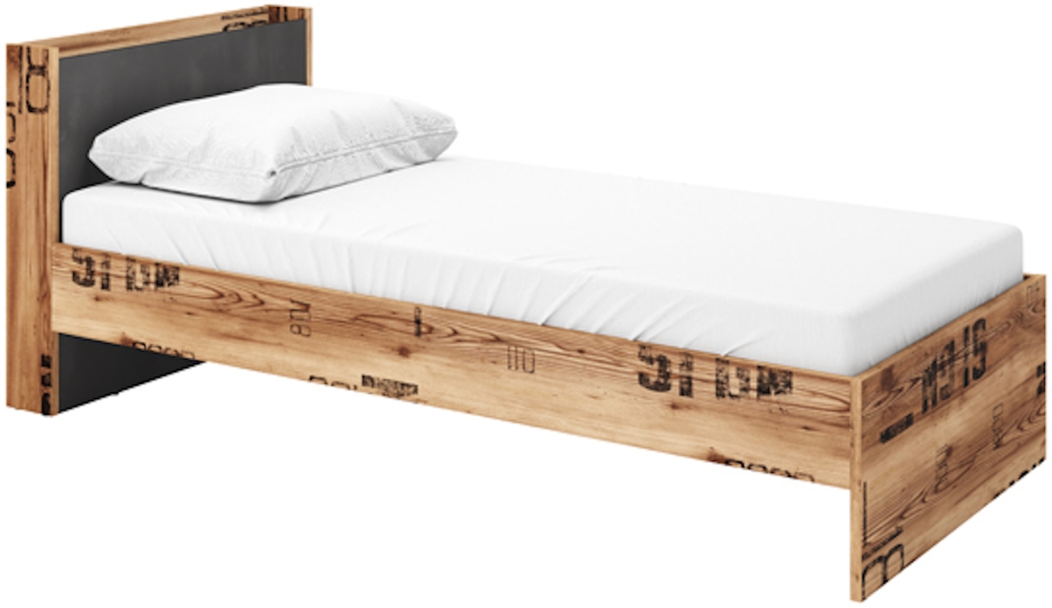 Bett Fargo Einzelbett 90x200cm Canyon Alpine Spruce Raw Steel Bild 1