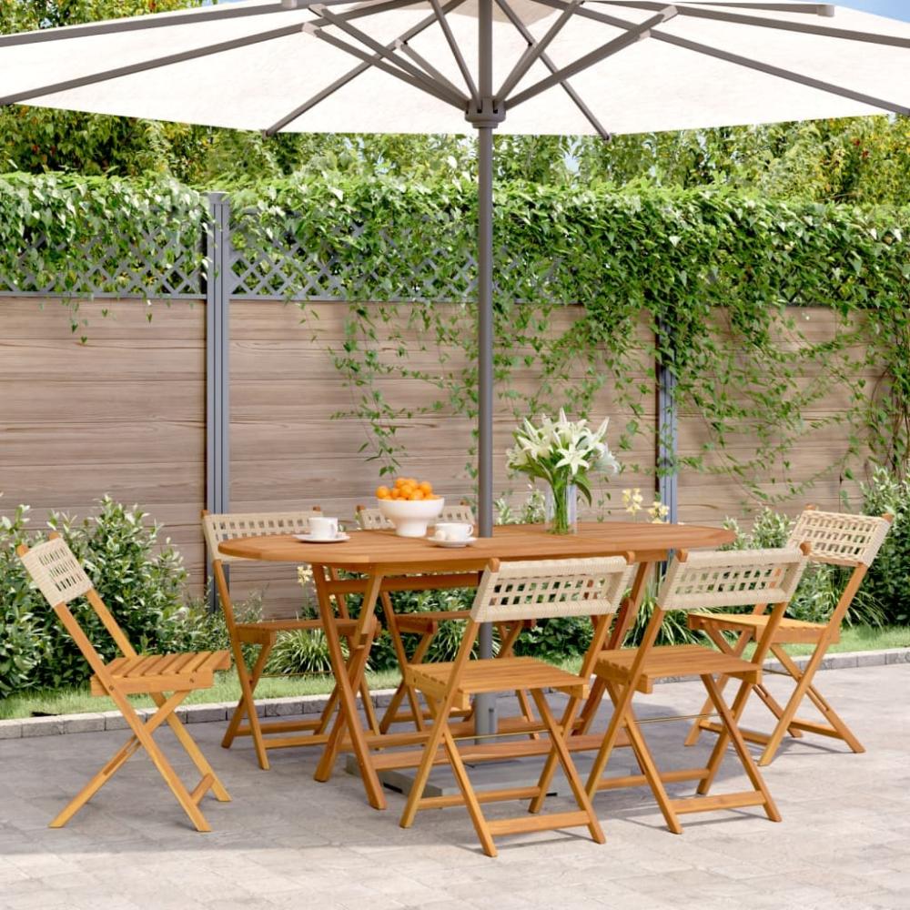 vidaXL Gartenstühle 6 Stk. Klappbar Beige Poly Rattan & Massivholz 3214599 Bild 1