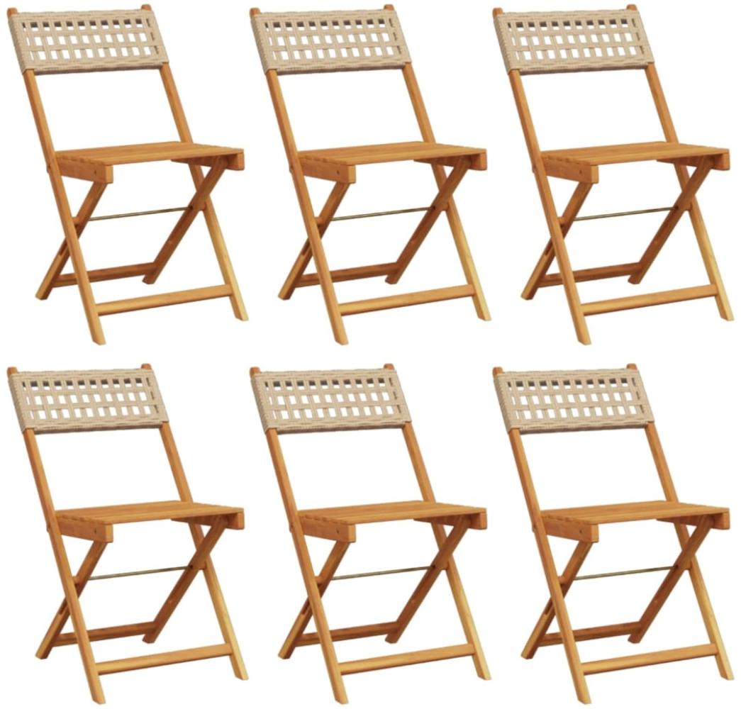 vidaXL Gartenstühle 6 Stk. Klappbar Beige Poly Rattan & Massivholz 3214599 Bild 1