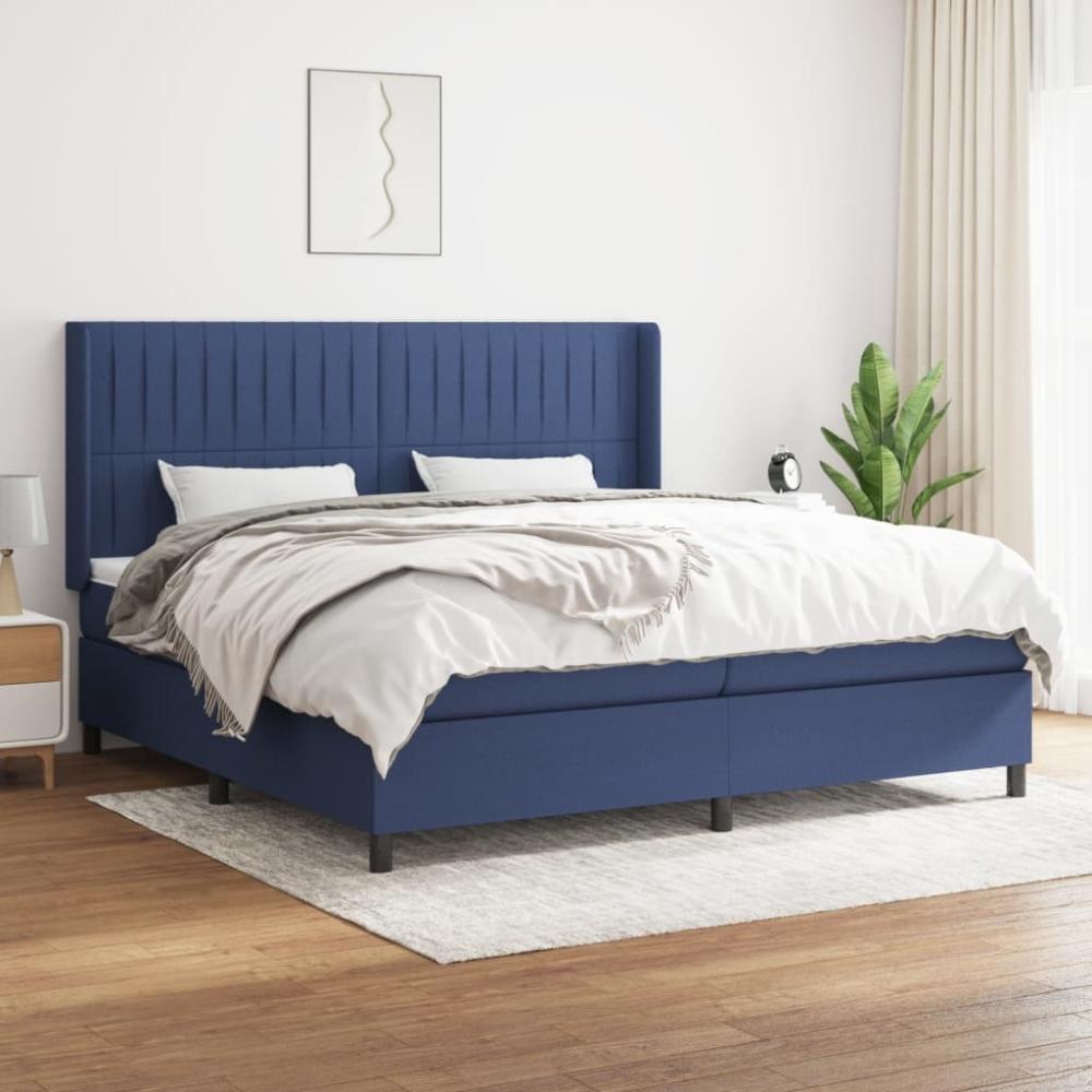 vidaXL Boxspringbett mit Matratze Stoff Blau 200 x 200 cm, Härtegrad: H2 [3131623] Bild 1