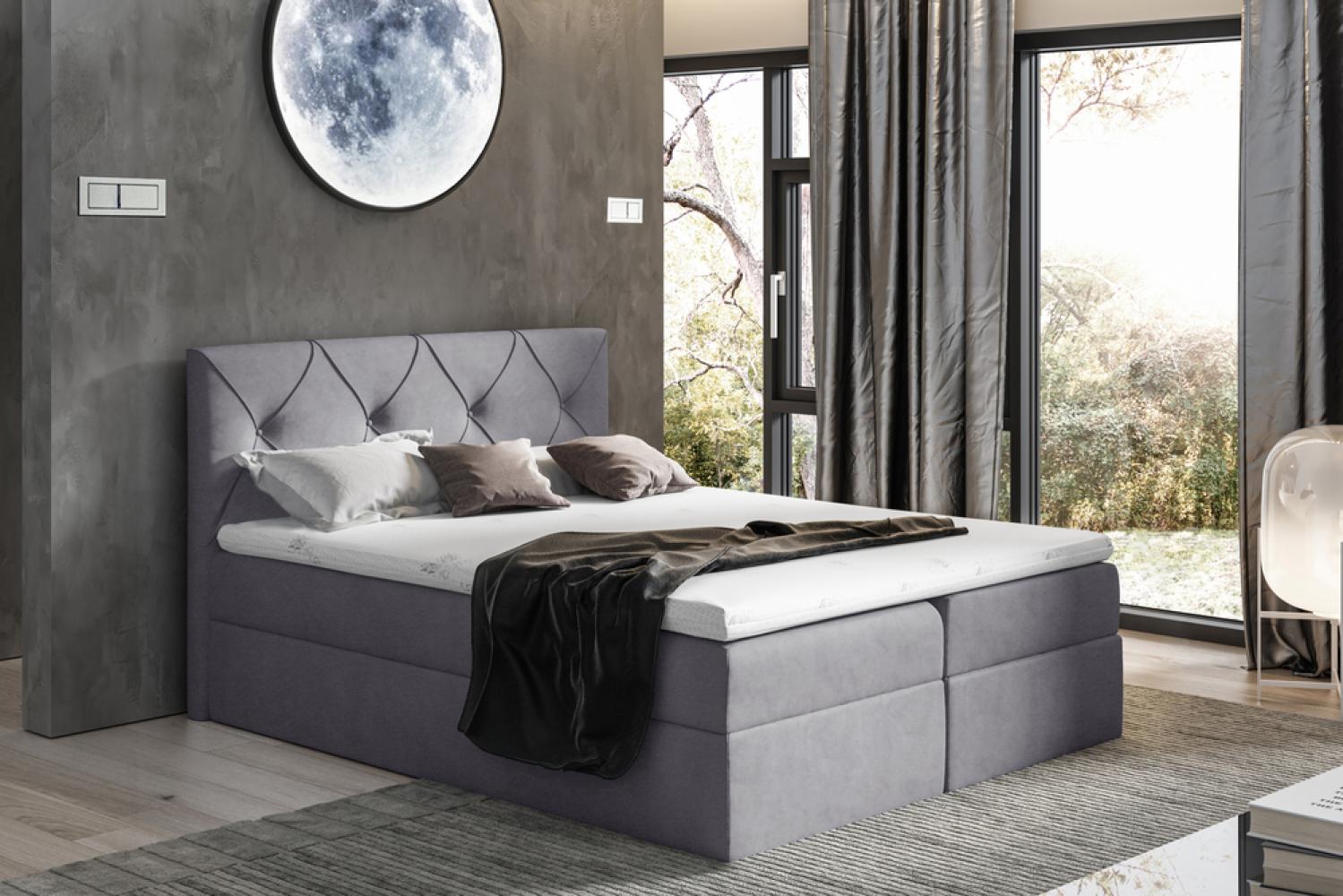 99rooms Arian Boxspringbett Velours 200 x 200 cm Dunkelgrau Bild 1