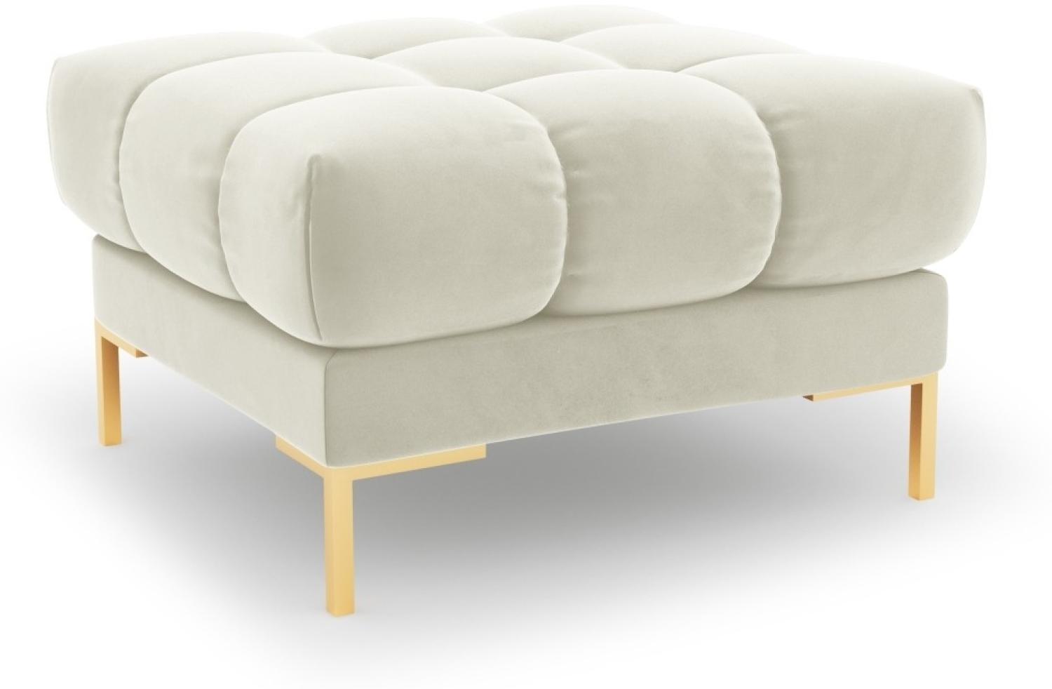 Micadoni Samtstoff Pouf Hocker Mamaia | Bezug Light Beige | Beinfarbe Gold Metal Bild 1