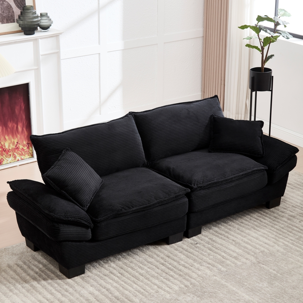 LVHOM Loungesofa 224x81x81 cm, 2er-Sofa mit Tiefsitz & Doppelschicht-Polster, Streifen-Samt, Abgewinkelte kissenbare Armlehnen(Schlaffunktion) Bild 1
