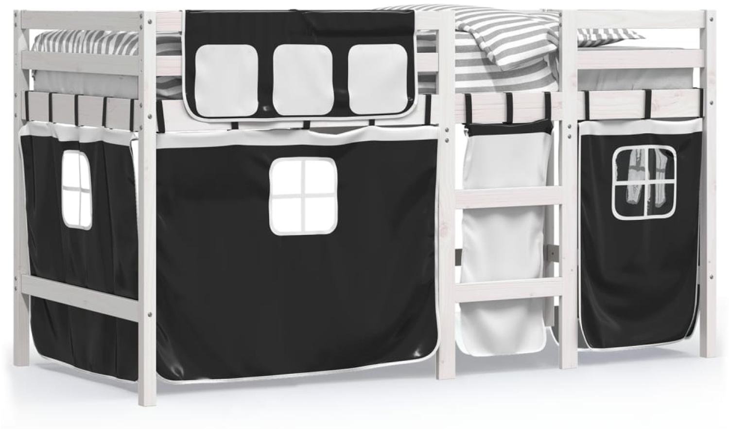 vidaXL Kinderhochbett mit Vorhängen Weiß Schwarz 90x190 cm Kiefernholz 3283829 Bild 1