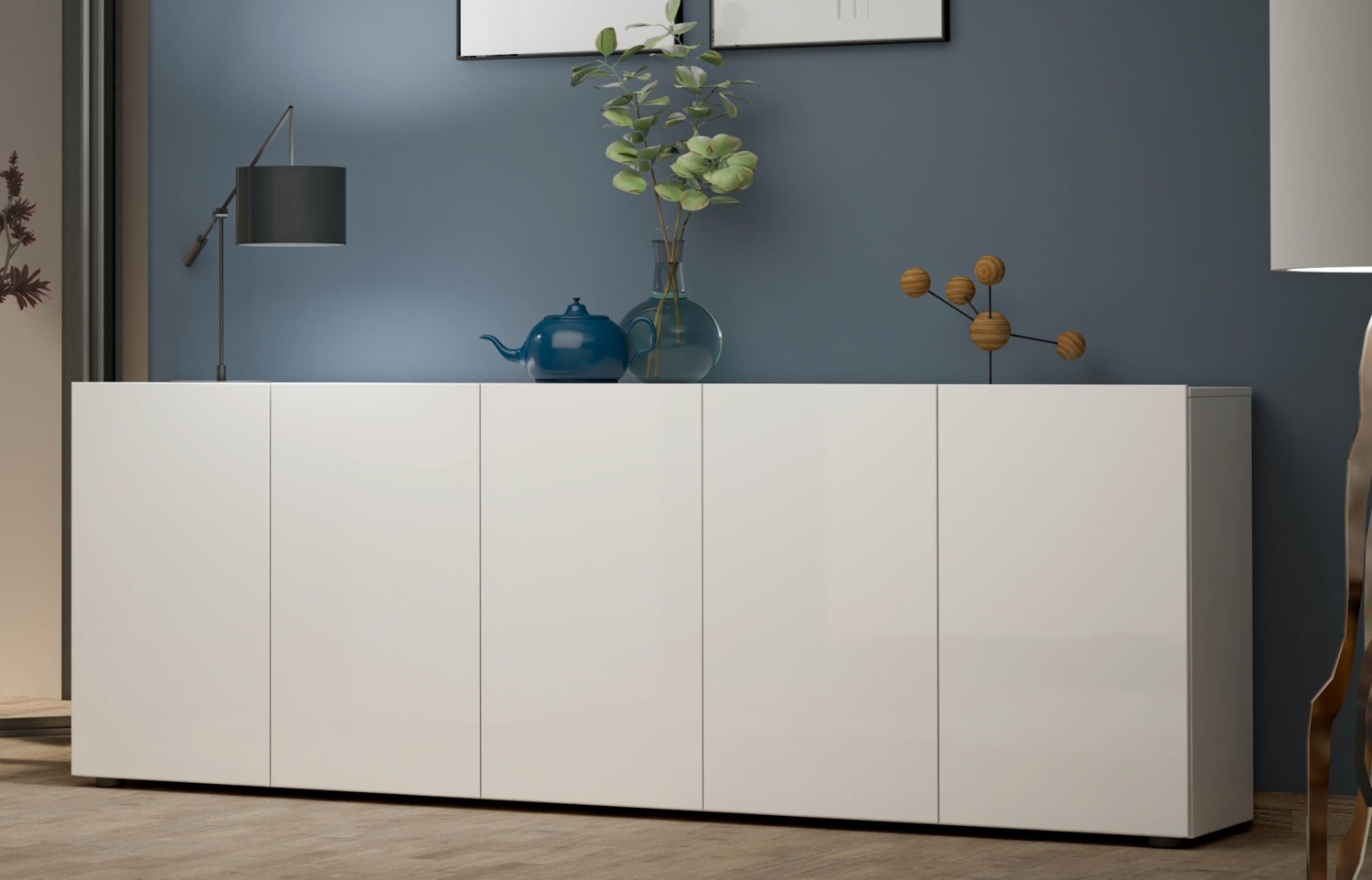 Sideboard >Mister< in weiss, Lack Hochglanz - 225x80x38cm (BxHxT) Bild 1