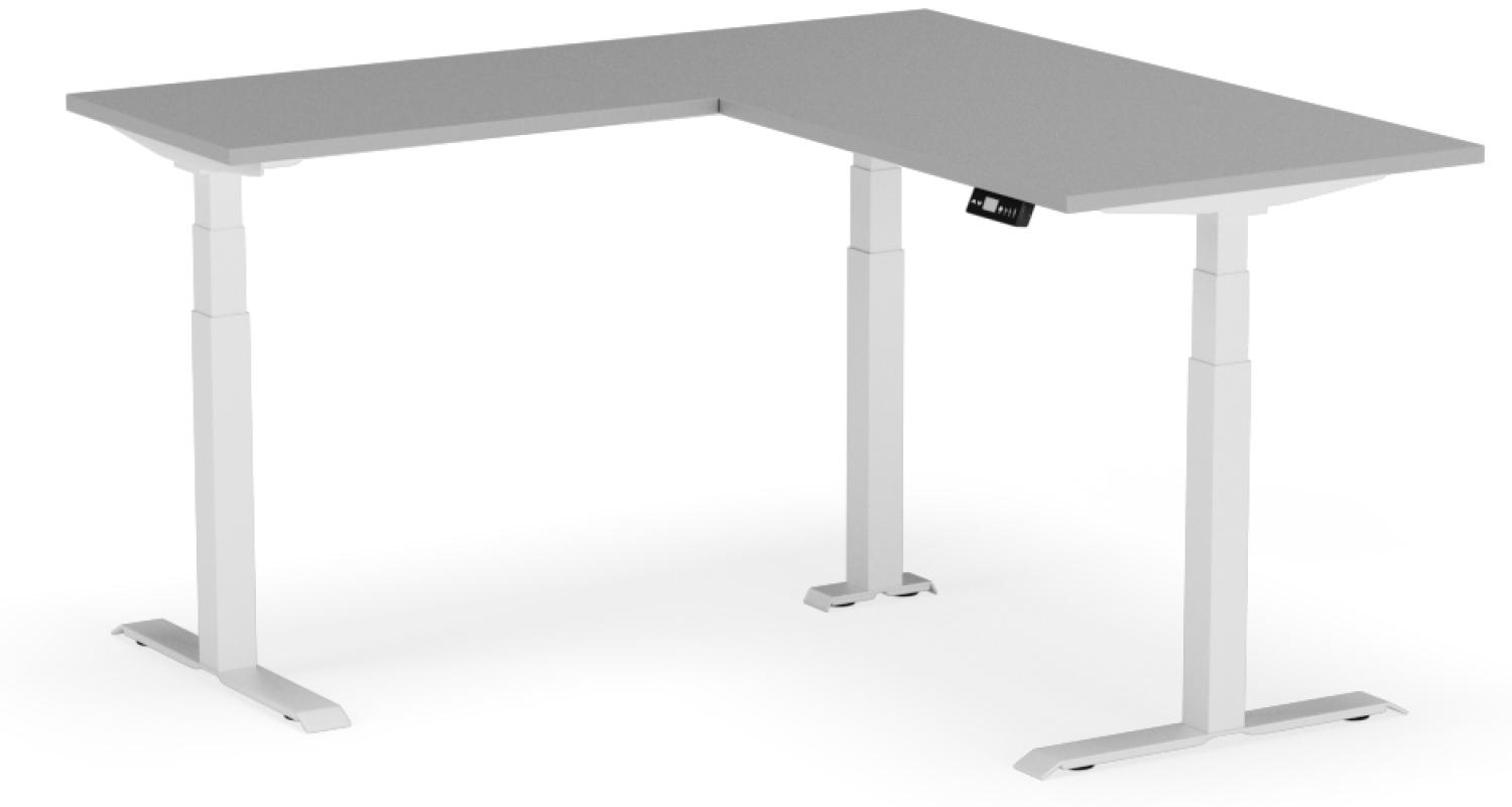 elektrisch höhenverstellbarer Schreibtisch L-SHAPE 160 x 160 x 60 - 80 cm - Gestell Weiss, Platte Grau Bild 1