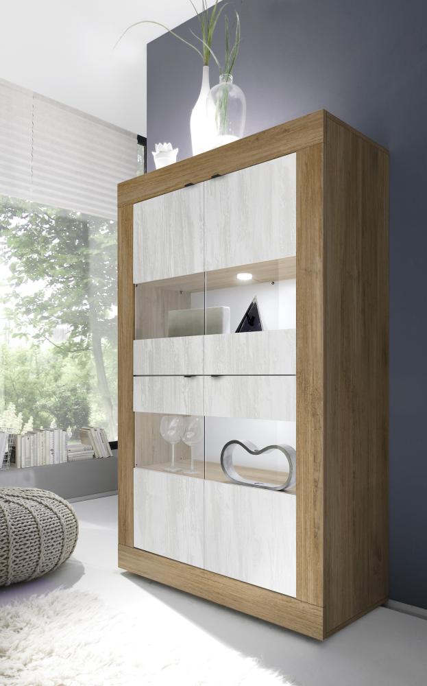 Vitrine >Belinda< in Mercure Holzstruktur / Weiss - 102x162x43cm (BxHxT) Bild 1