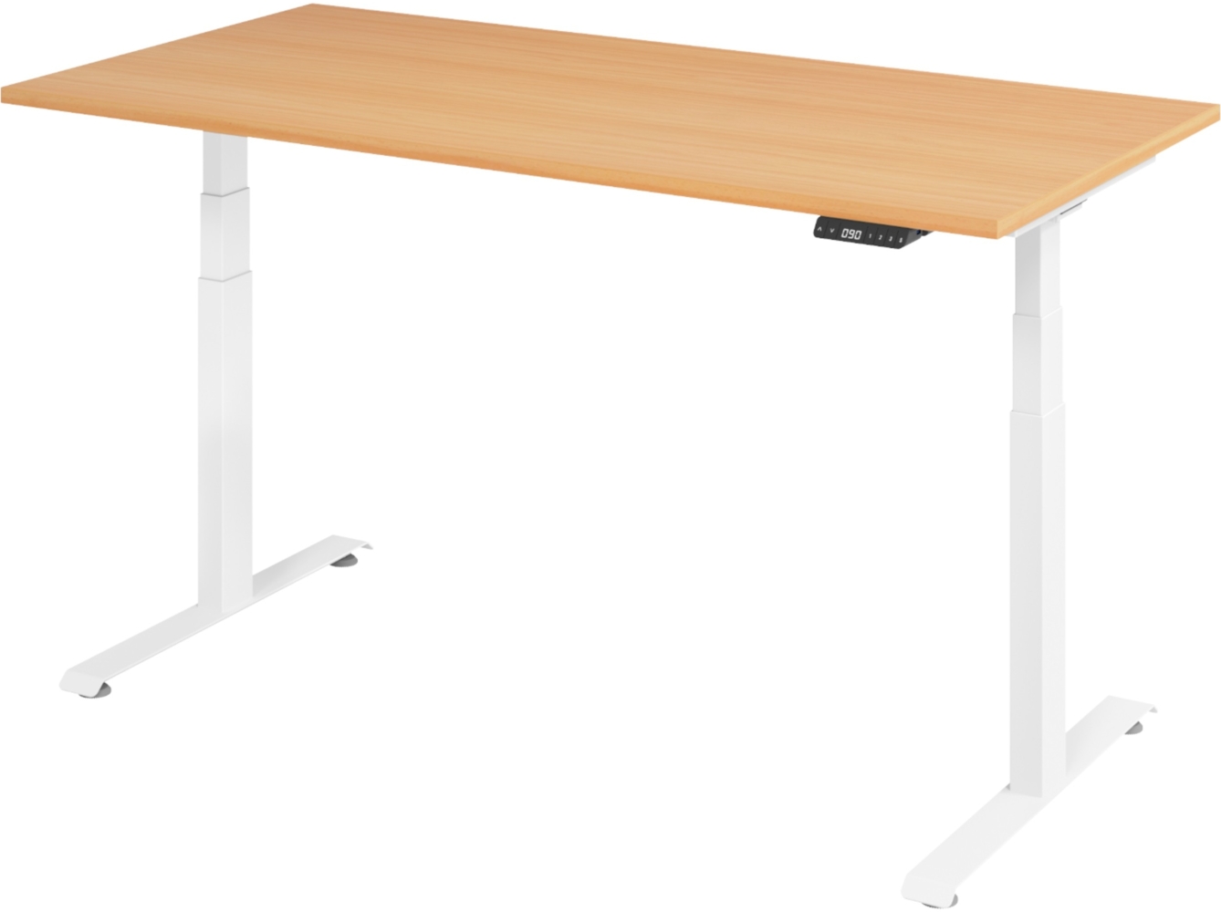 bümö höhenverstellbarer Schreibtisch 160x80 cm in Buche, Gestell weiß - Höhenverstellbar Elektrisch Stehpult mit 3-fach Speicher, Computertisch, Ergonomischer Steh-Sitz Tisch, Bürotisch, LXK65-16-6-W Bild 1