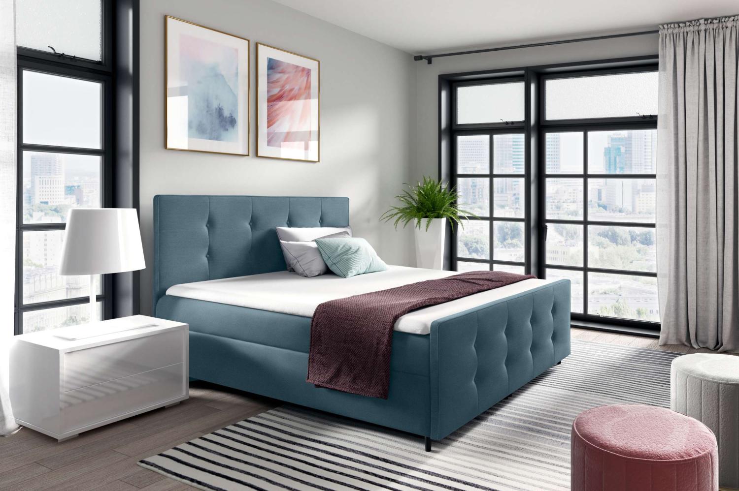 99rooms Primo Boxspringbett 180x200 cm Velours Jasmine Türkis Bild 1