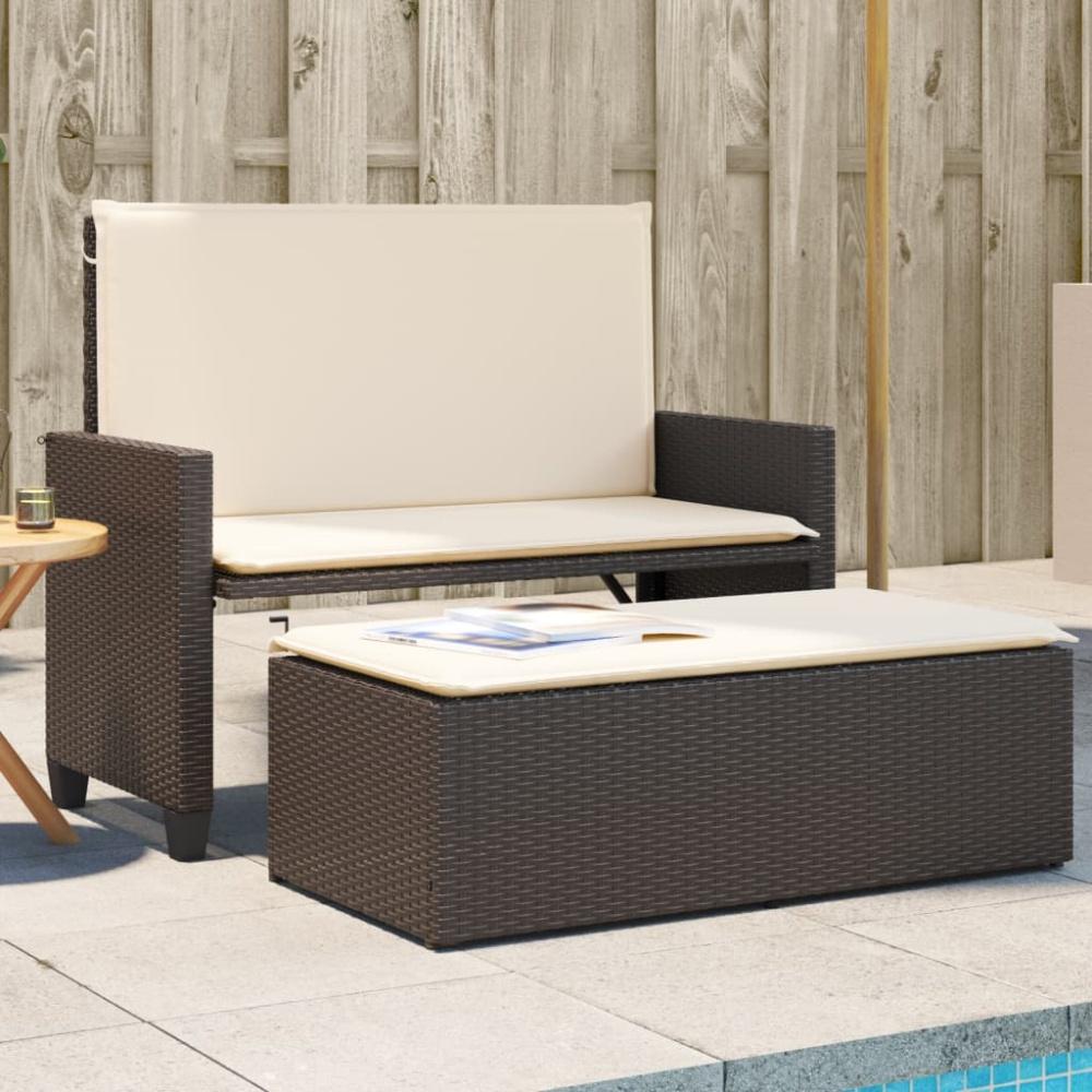 vidaXL Gartenbank mit Kissen und Hocker Braun Poly Rattan 368408 Bild 1