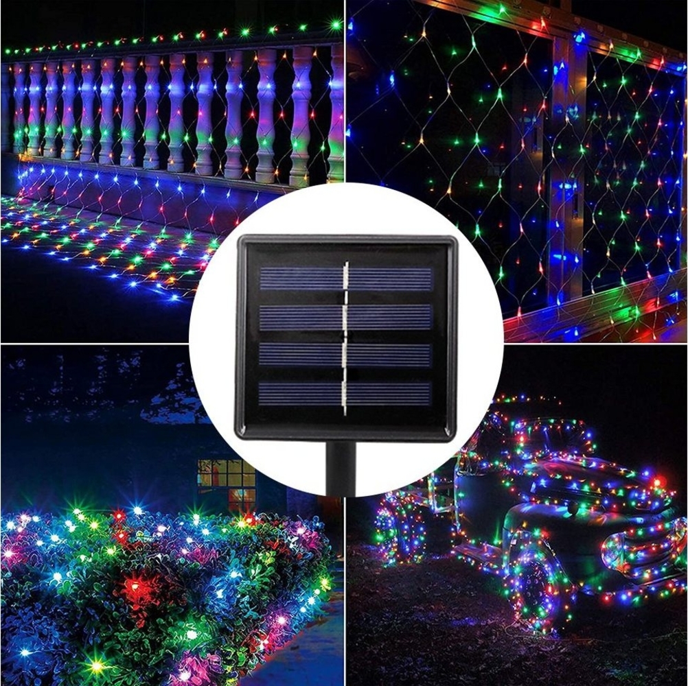 Rosnek LED-Lichternetz Solar Wasserdichte Mesh Lichterkette für Weihnachten Party Garten deko, 1.5*1.5M/3*2M, Solar Lichternetz Außen Inner mit 8 Modi Bild 1
