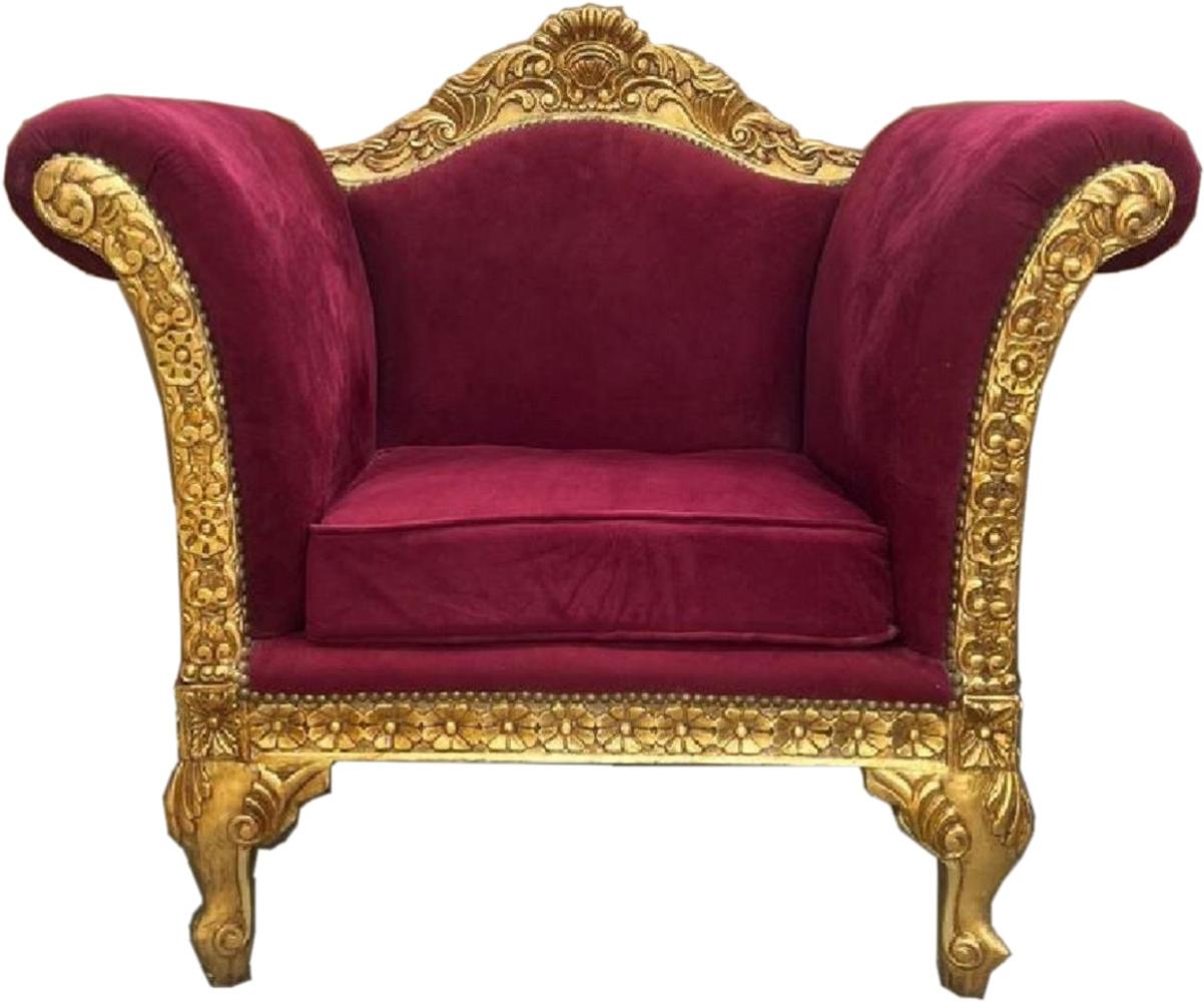 Casa Padrino Barock Lounge Sessel Bordeauxrot / Gold - Handgefertigter Antik Stil Sessel - Wohnzimmer Möbel - Barock Möbel - Edel & Prunkvoll Bild 1