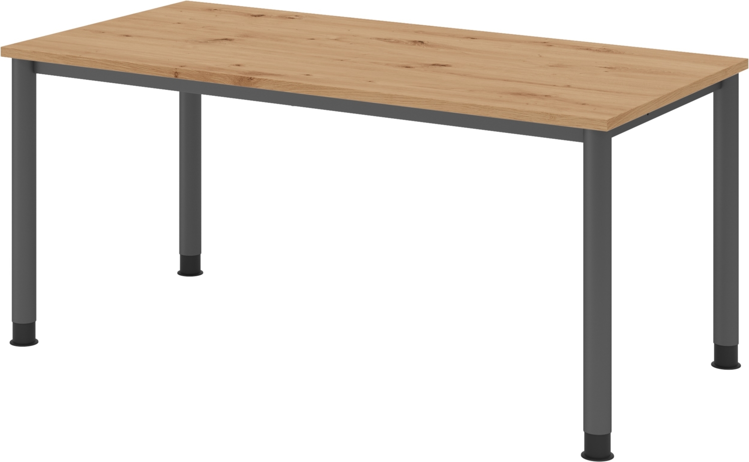 bümö höhenverstellbarer Schreibtisch H-Serie 160x80 cm in Asteiche, Gestell in Graphit - PC Tisch für's Büro manuell höhenverstellbar, Computertisch verstellbar, HS-16-R-G Bild 1