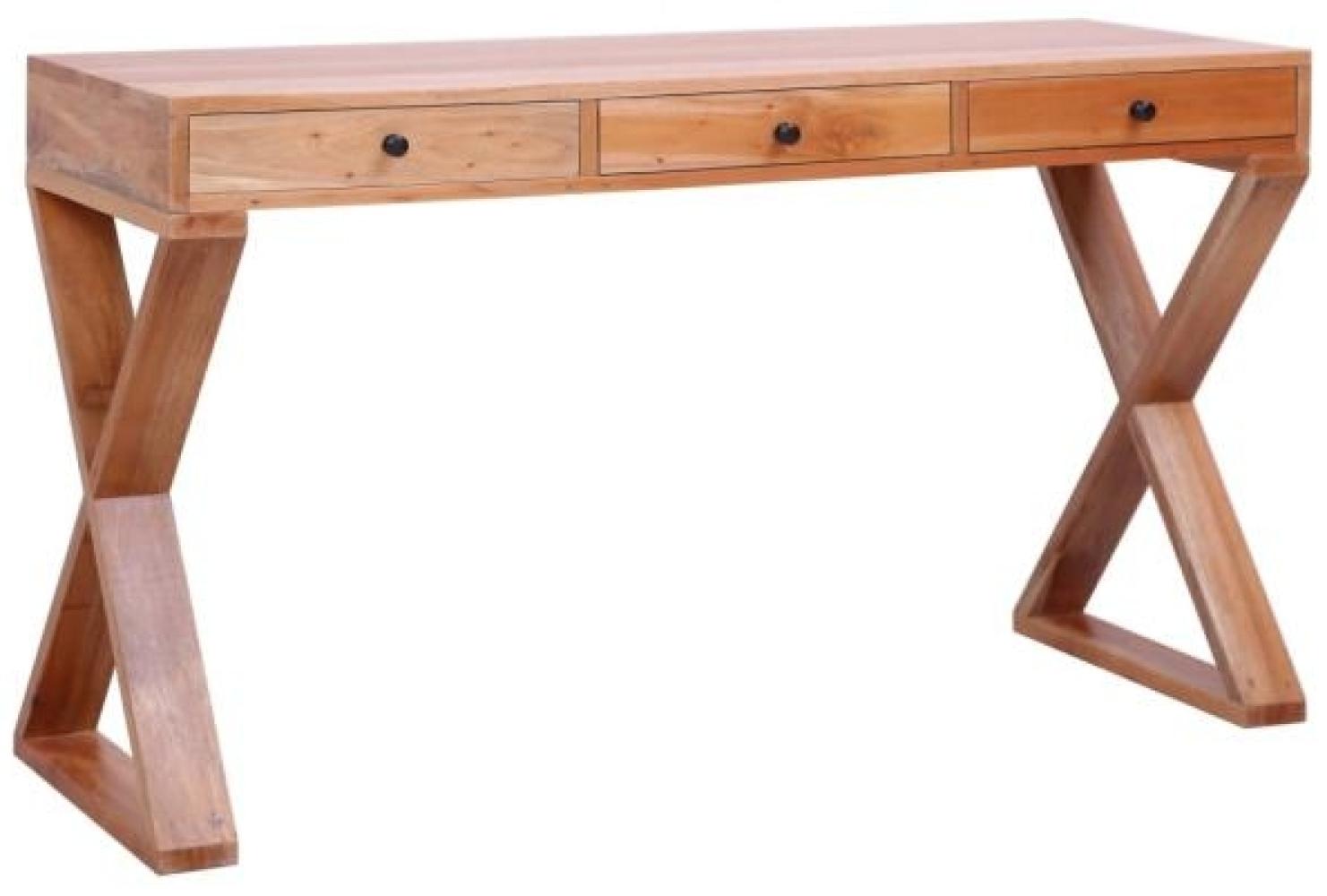 PC-Tisch mit 3 Schubladen, Massivholz Mahagoni natur, 132 x 47 x 77 cm Bild 1