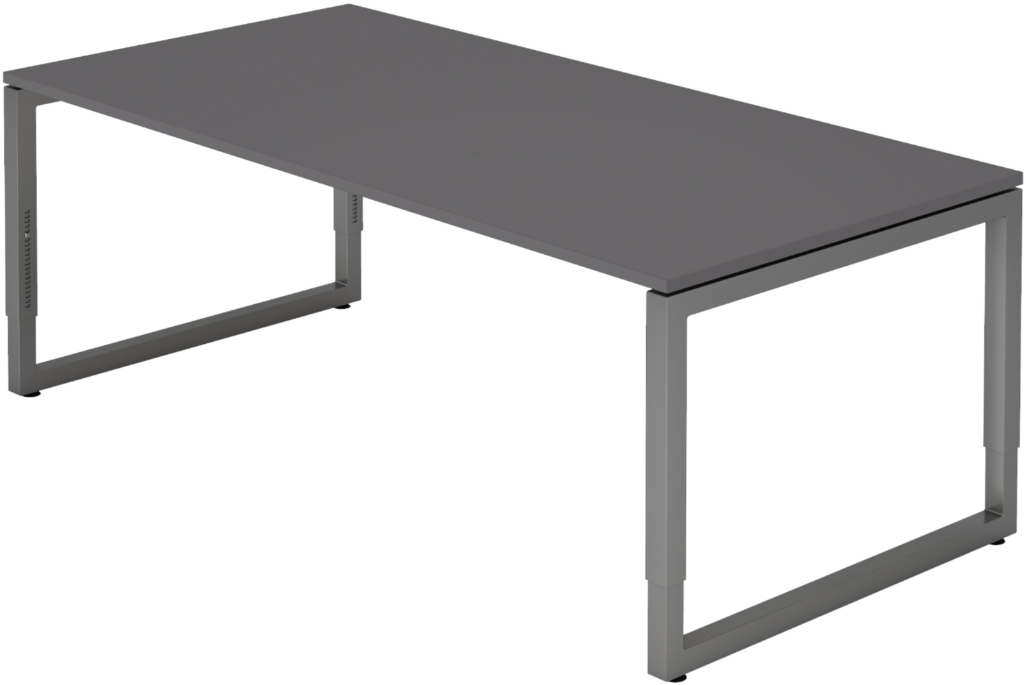 bümö höhenverstellbarer Schreibtisch R-Serie 200x100 cm in graphit, Gestell in Graphit - großer PC Tisch für's Büro manuell höhenverstellbar, Computertisch verstellbar, RS-2E-G-G Bild 1