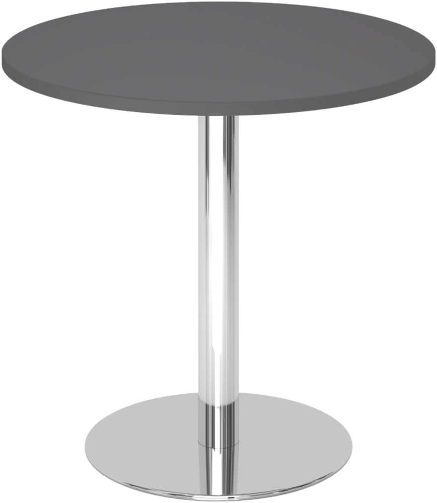 bümö Besprechungstisch, Esstisch klein, Tisch rund 80 cm - kleiner Esstisch graphit, Rundtisch Esstisch 2 Personen mit Holz-Platte, Säule aus Metall verchromt, Konferenztisch, Bistrotisch, STF08-G-C Bild 1
