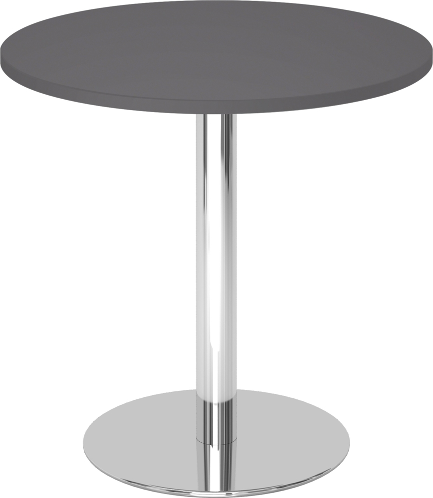 bümö Besprechungstisch, Esstisch klein, Tisch rund 80 cm - kleiner Esstisch graphit, Rundtisch Esstisch 2 Personen mit Holz-Platte, Säule aus Metall verchromt, Konferenztisch, Bistrotisch, STF08-G-C Bild 1