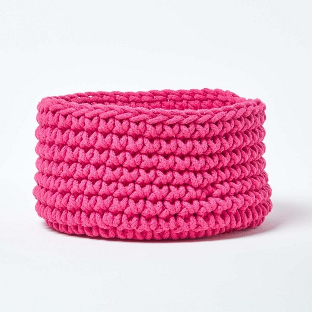 Homescapes Brotkorb Gestrickter Aufbewahrungskorb, 100% Baumwolle pink - 37 x 21 cm Bild 1