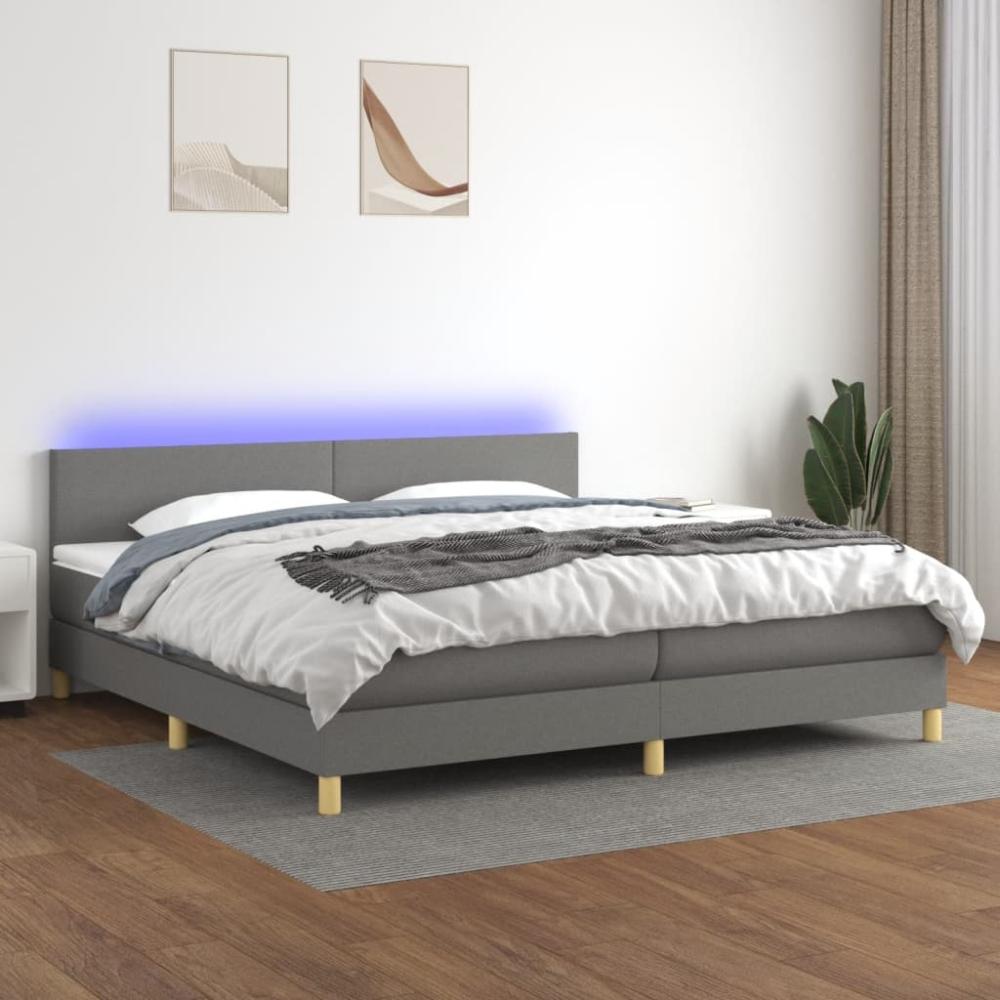 Boxspringbett mit Matratze & LED Stoff Dunkelgrau 200 x 200 cm, Härtegrad: H2 [3133582] Bild 1