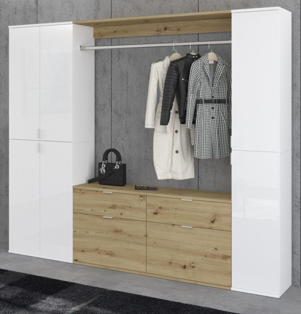 Garderobenschrank SystemX in weiß Hochglanz und Eiche 212 x 193 cm Bild 1