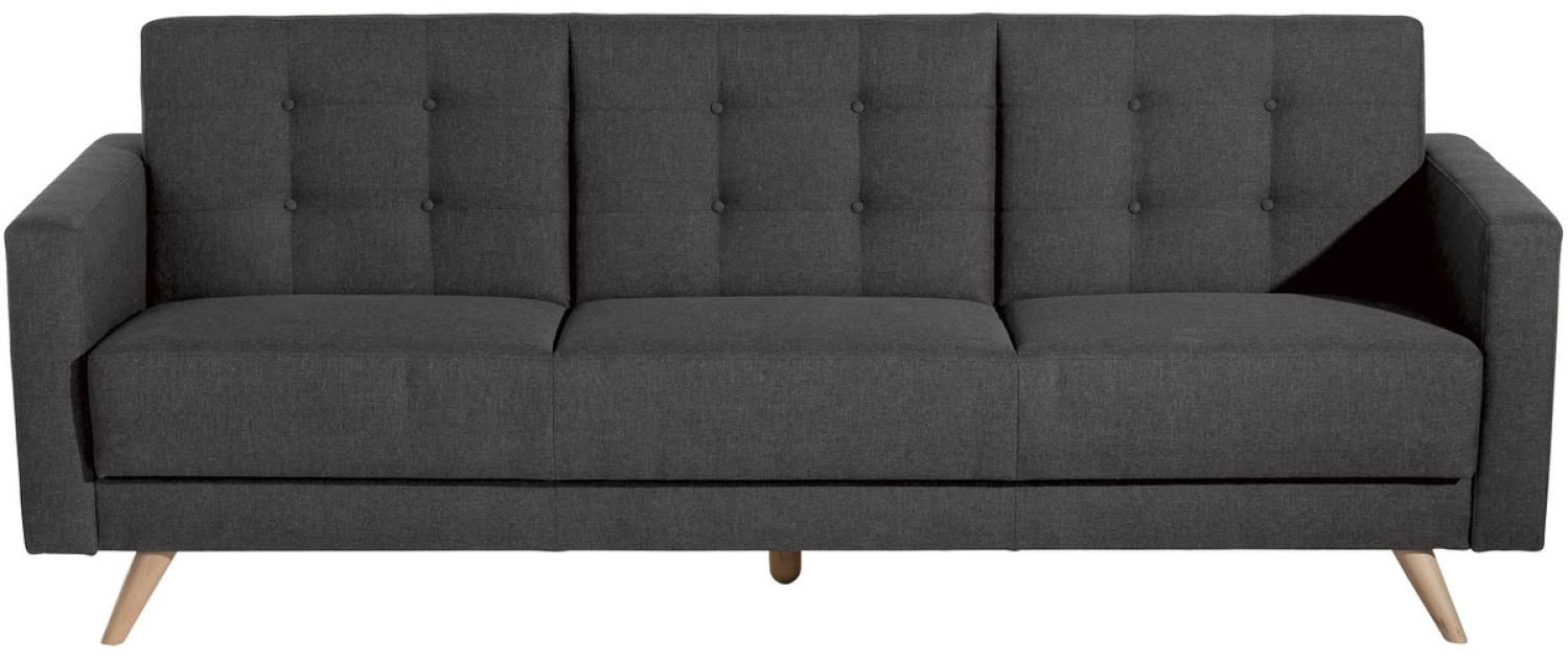 Julian Sofa 3-Sitzer mit Bettfunktion Flachgewebe Anthrazit Buche Natur Bild 1