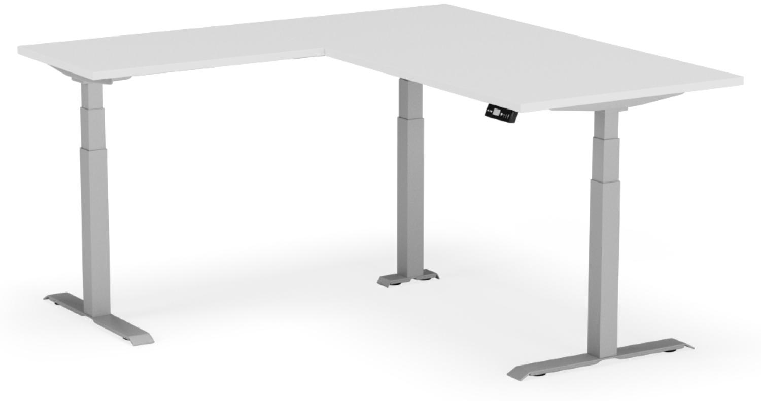 elektrisch höhenverstellbarer Schreibtisch L-SHAPE 180 x 170 x 60 - 90 cm - Gestell Grau, Platte Weiss Bild 1