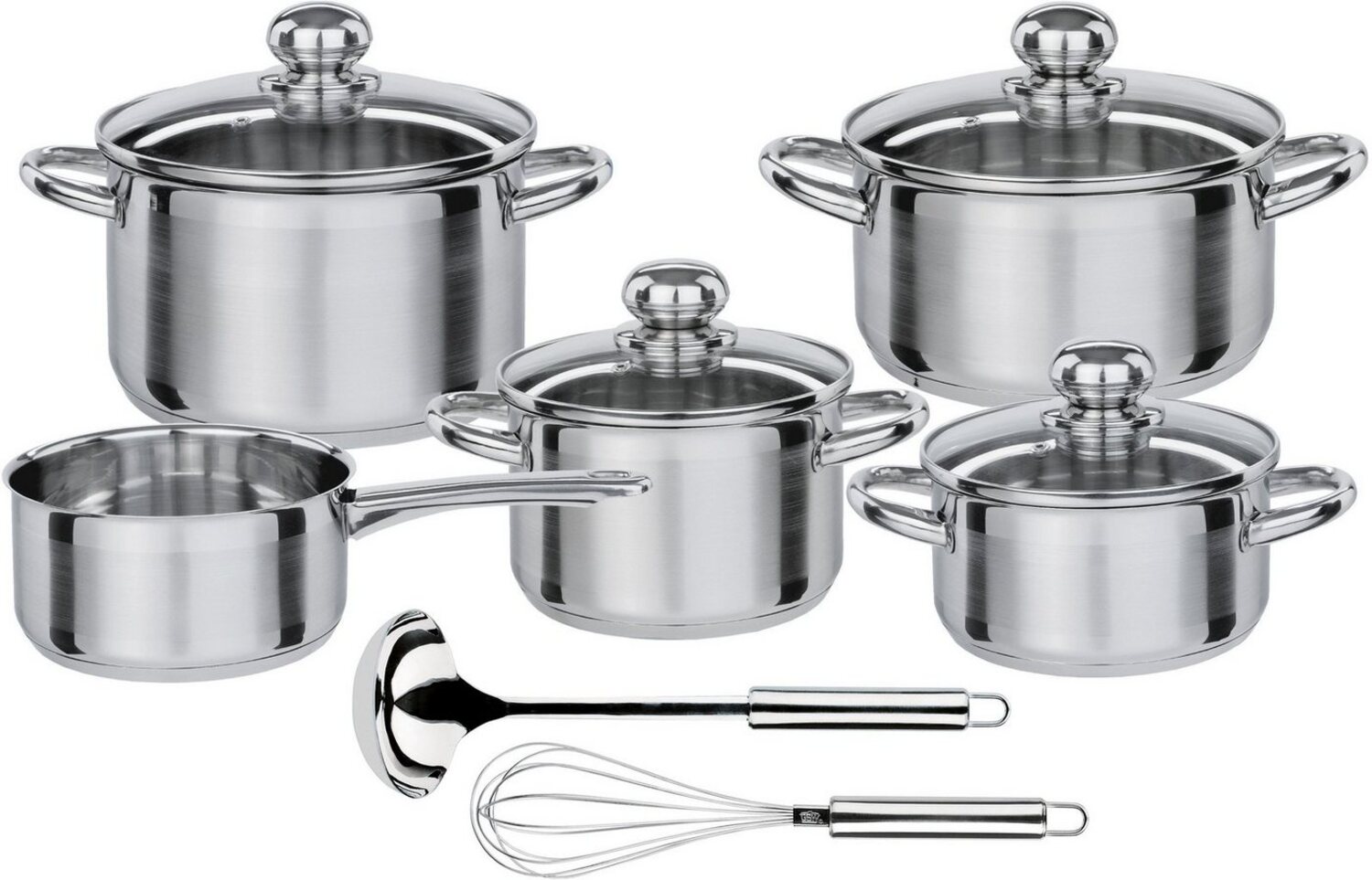 GSW Topf-Set Silver Star, Edelstahl (Set, 11-tlg, Bratentopf Ø 16/20 cm, Fleischtopf Ø 16/20 cm, Stielkasserolle Ø 16 cm), Induktion Bild 1