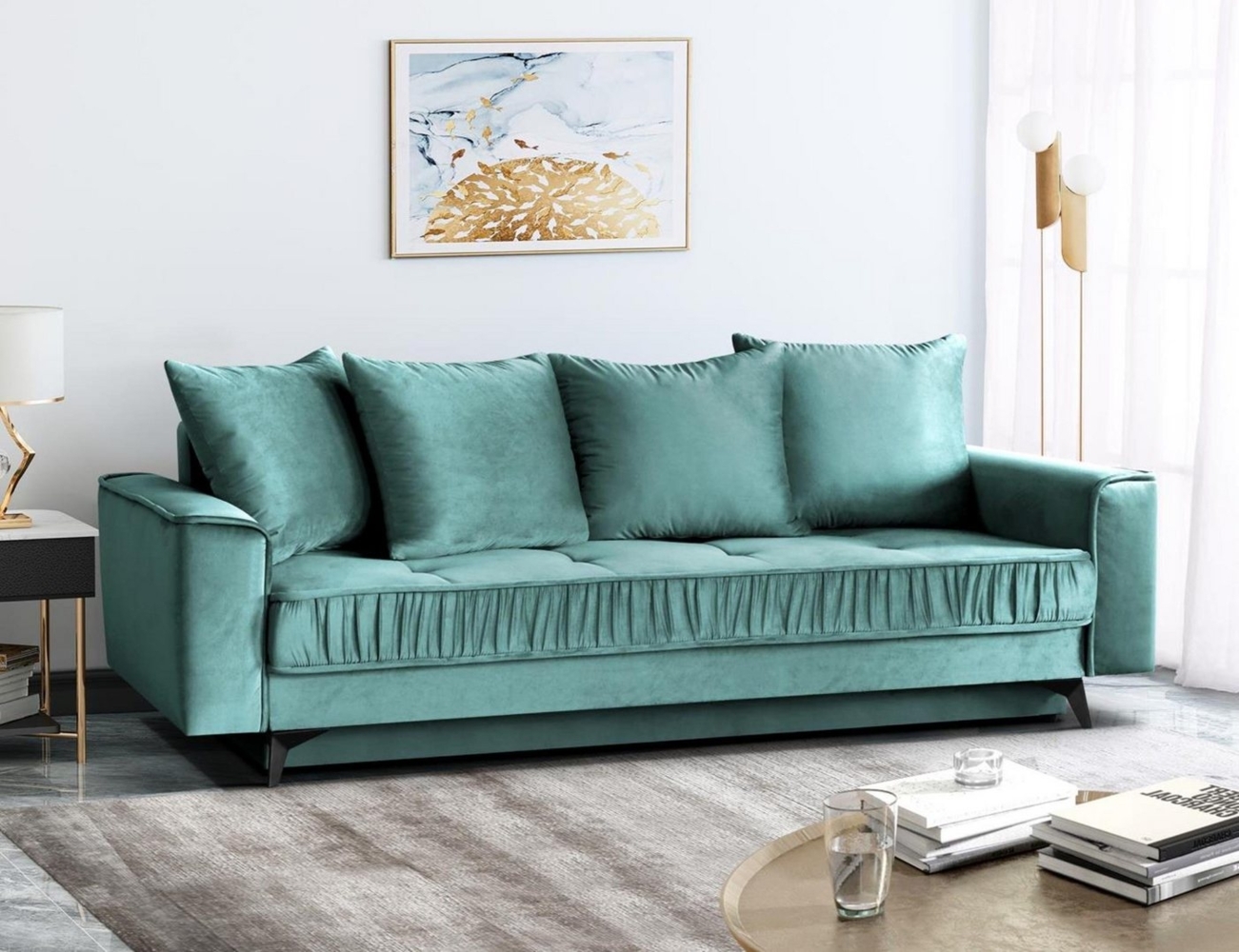 Beautysofa 3-Sitzer Monaco, Die Lieferung gilt für die Einbringung in die Wohnung, stilvoll Schlafsofa aus Velours-Bezug, einzigartiges Design, mit Wellenunterfederung, mit Schlaffunktion Bild 1