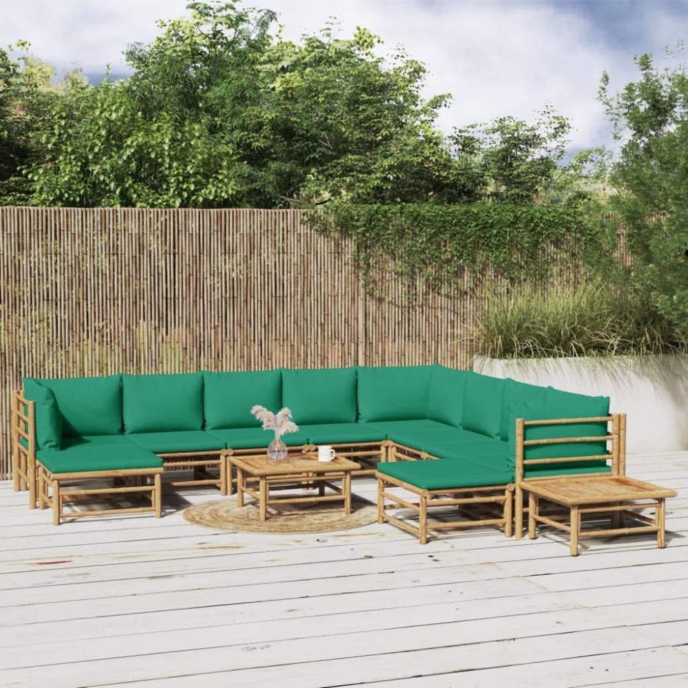 vidaXL 12-tlg. Garten-Lounge-Set mit Grünen Kissen Bambus 3155163 Bild 1