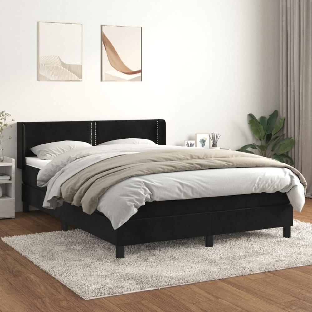 vidaXL Boxspringbett mit Matratze Schwarz 140x190 cm Samt 3130897 Bild 1