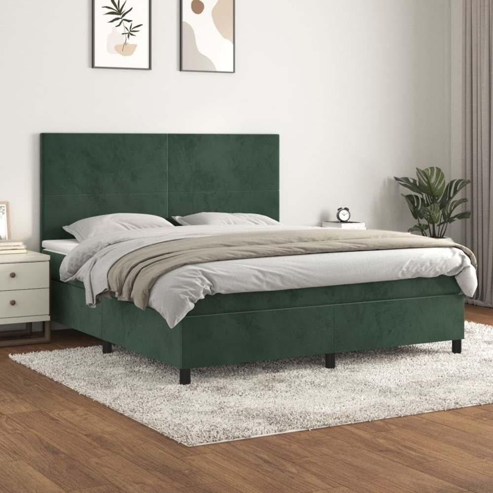 vidaXL Boxspringbett mit Matratze Dunkelgrün 160x200 cm Samt 3142914 Bild 1