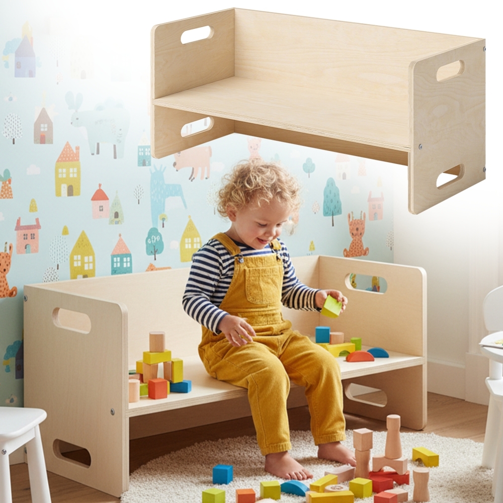 Bellabino 'Aki' 2in1 Wendebank und Tisch, natur unbehandelt, Birke Sperrholz, 3 Sitzhöhenstufen Bild 1