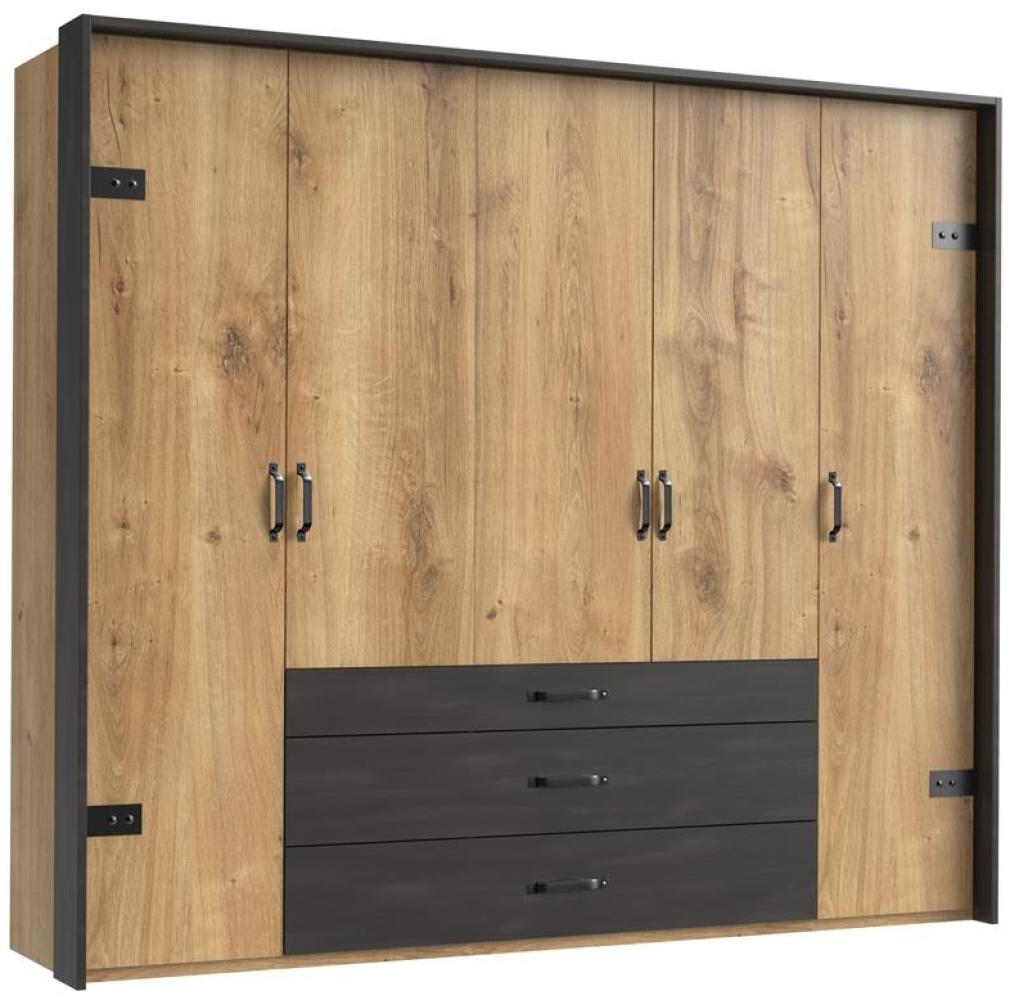 Kleiderschrank DETROIT Schrank in Plankeneiche und Metall Bild 1