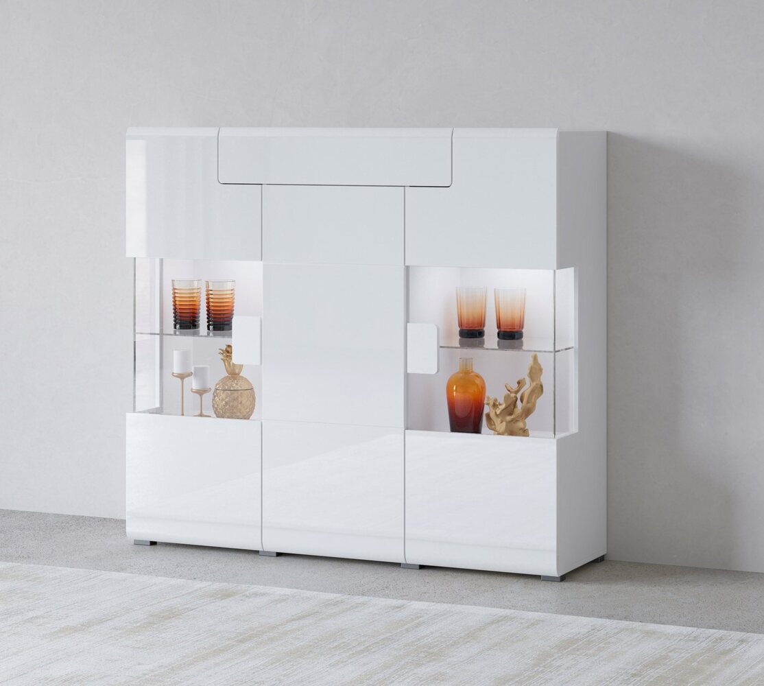 INOSIGN Highboard Toledo,Breite 147,5cm,trendige Hochkommode mit 3Türen und Schublade, Hochschrank mit Glas-Partien,stylische Hochglanzfronten Bild 1