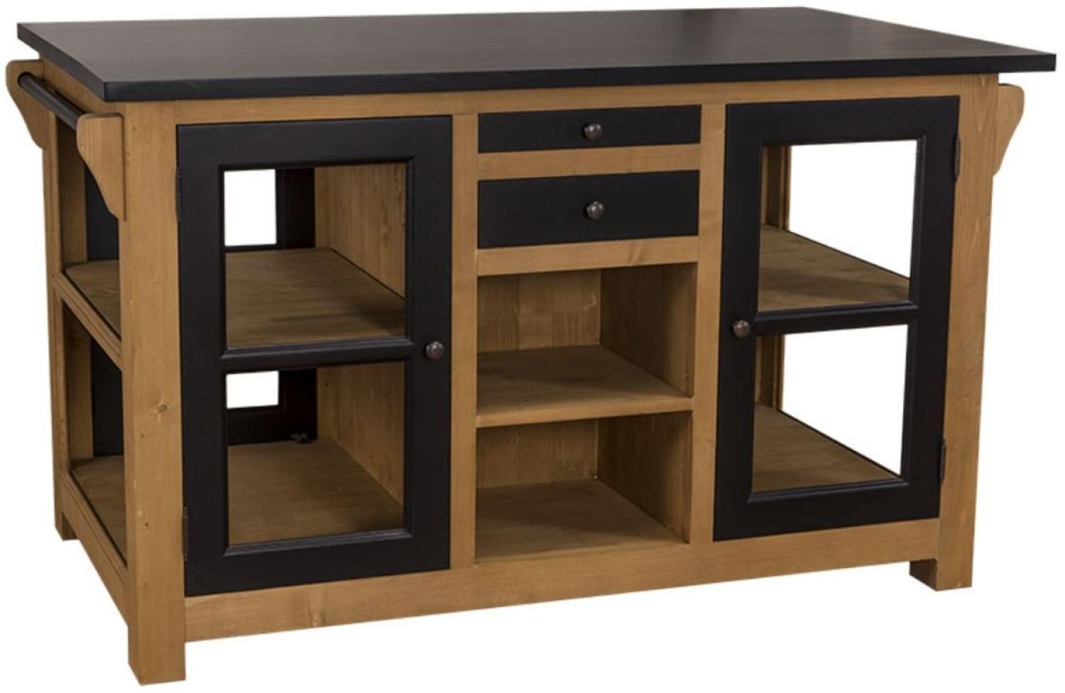 Casa Padrino Landhausstil Küchenschrank mit Arbeitsplatte Naturfarben / Schwarz 150 x 90 x H. 90 cm - Landhausstil Küchenmöbel Bild 1