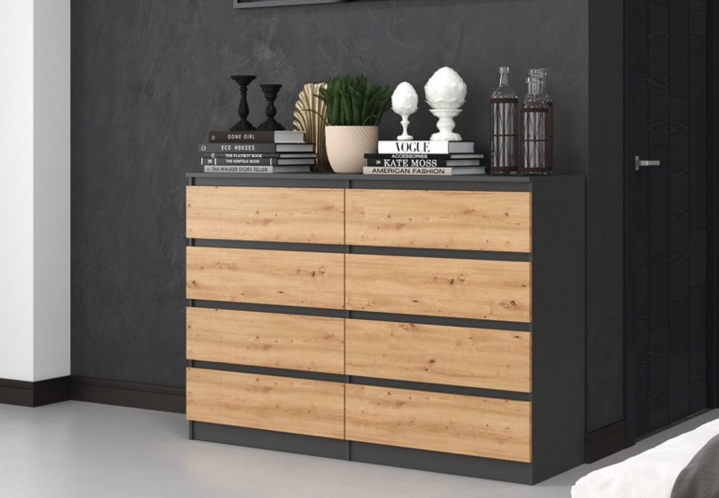 Home Collective Kommode Highboard Sideboard für Flur Schlafzimmer Wohnzimmer (Perfekt für Wohnzimmer, Schlafzimmer oder Esszimmer), mit 8 Schubladen, Breite 140 cm Höhe 97, Anthrazit Artisan Bild 1