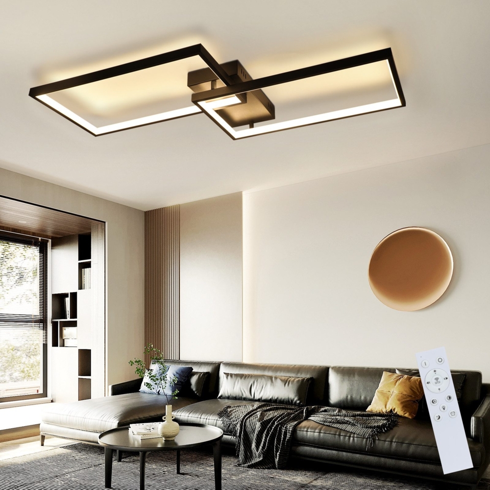 ZMH LED Deckenleuchte Wohnzimmer Deckenlampe Schwarz Modern 80CM Wohnzimmerlampe Dimmbar mit Fernbedienung 48W Schlafzimmerlampe Rechteck Metall-Design für Schlafzimmer Kinderzimmer küchen Bild 1